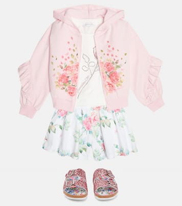 Floral ruffled jersey hoodie | Monnalisa