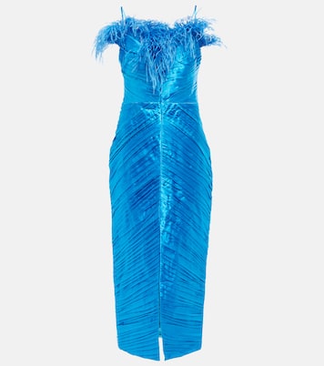 Midikleid aus Satin mit Federn | Rasario