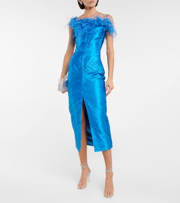 Midikleid aus Satin mit Federn | Rasario