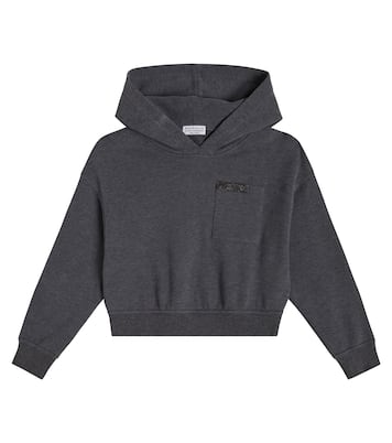 Sudadera con capucha de algodón cropped | Brunello Cucinelli Kids