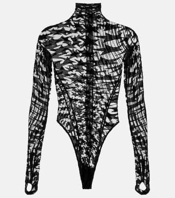 Printed mesh turtleneck bodysuit | Mugler