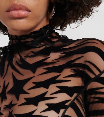 Printed mesh turtleneck bodysuit in black Mugler Mytheresa
