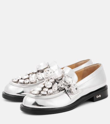 Crystal-embellished metallic leather loafers | Mach & Mach