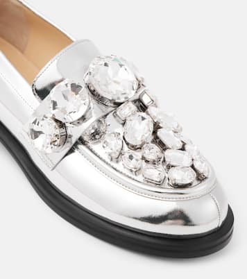 Crystal-embellished metallic leather loafers | Mach & Mach
