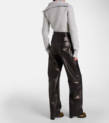Weite High-Rise-Hose aus Leder | Bottega Veneta