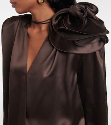 Blusa in raso di misto seta con applicazione floreale | Magda Butrym