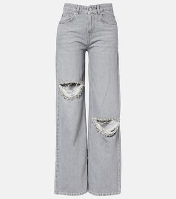 Distressed embellished wide-leg jeans | Area