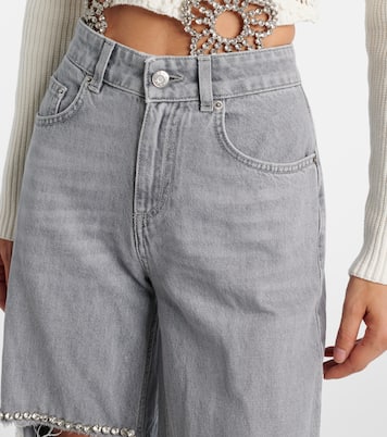 Distressed embellished wide-leg jeans | Area