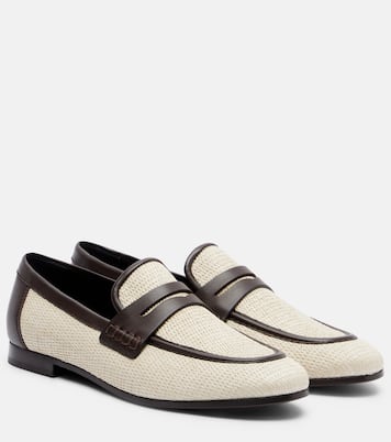 Woven leather-trimmed penny loafers | Brunello Cucinelli