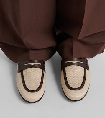 Woven leather-trimmed penny loafers | Brunello Cucinelli