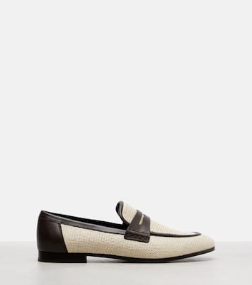 Woven leather-trimmed penny loafers | Brunello Cucinelli