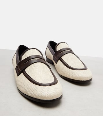 Woven leather-trimmed penny loafers | Brunello Cucinelli