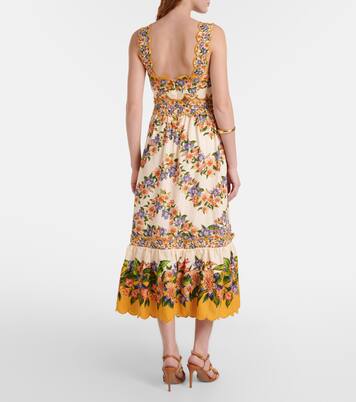 Floral scalloped linen-blend midi dress | Farm Rio
