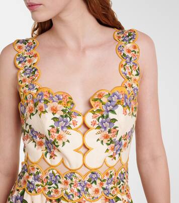 Floral scalloped linen-blend midi dress | Farm Rio