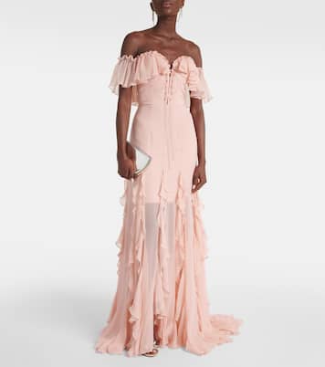 Off-Shoulder-Robe Galiya aus Seiden-Georgette | Costarellos