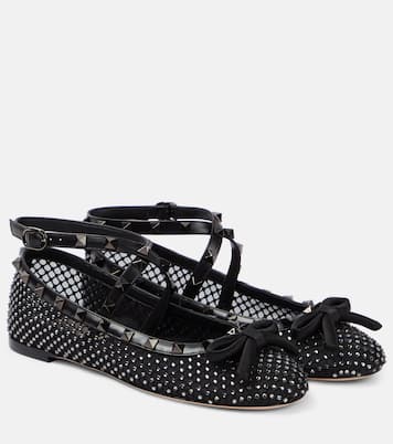 Rockstud embellished mesh ballet flats | Valentino Garavani