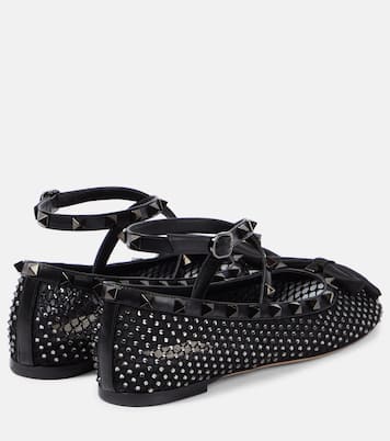 Rockstud embellished mesh ballet flats | Valentino Garavani