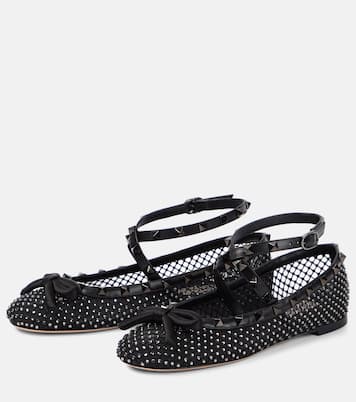 Rockstud embellished mesh ballet flats | Valentino Garavani