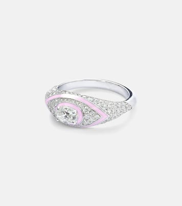 Oval Eye 18kt white gold and enamel ring with diamonds | Kamyen