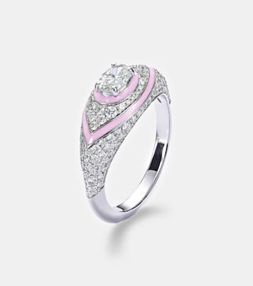 Oval Eye 18kt white gold and enamel ring with diamonds | Kamyen