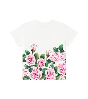 Camiseta de algodón floral con logo | Dolce&Gabbana Kids