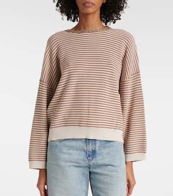 Pullover in cotone a righe con monili | Brunello Cucinelli