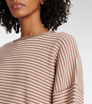Pullover in cotone a righe con monili | Brunello Cucinelli