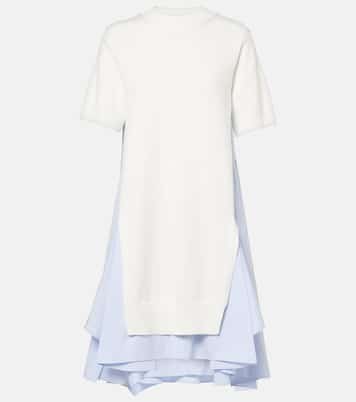 فستان ميدي من القطن البوبلين المخلوط بخطوط | Sacai
