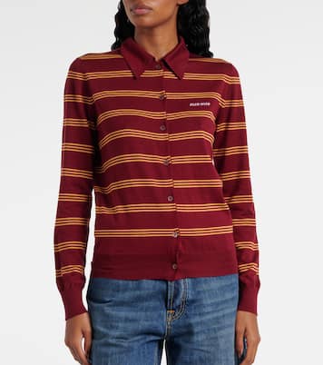 Cardigan in cashmere e seta a righe | Miu Miu