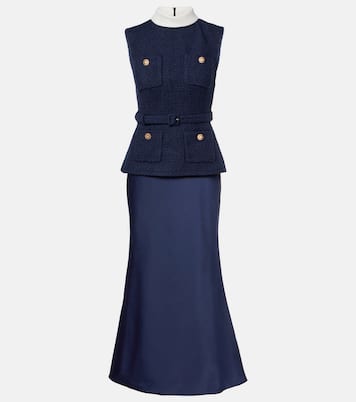 Bouclé and satin midi dress | Self-Portrait