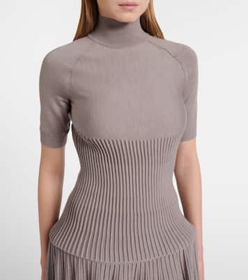 Top de cuello alto acanalado en mezcla de lana | Alaïa