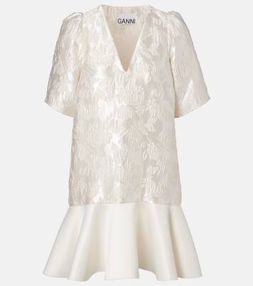 Robe en cloqué de satin à fleurs | Ganni