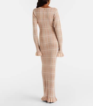 Ether checked ribbed-knit ruffled maxi dress | Bananhot