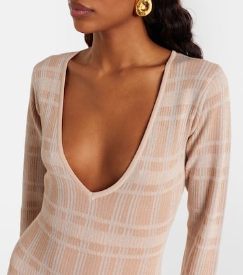 Ether checked ribbed-knit ruffled maxi dress | Bananhot