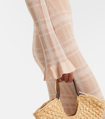 Ether checked ribbed-knit ruffled maxi dress | Bananhot