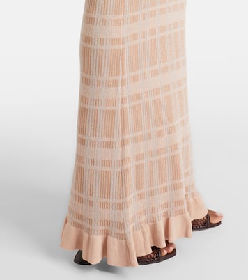 Ether checked ribbed-knit ruffled maxi dress | Bananhot