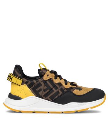 FF suede and leather-trimmed sneakers | Fendi Kids