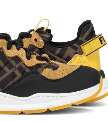 FF suede and leather-trimmed sneakers | Fendi Kids