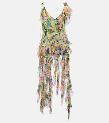Printed ruffle-trimmed silk top | Dries Van Noten