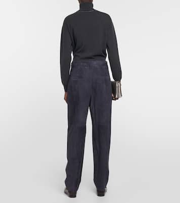 Pantalon à taille haute en daim | Brunello Cucinelli