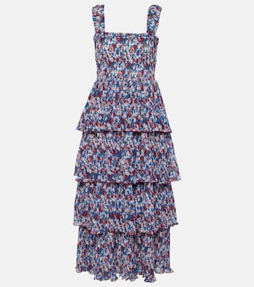 Vestido midi de georgette floral plisado | Ganni