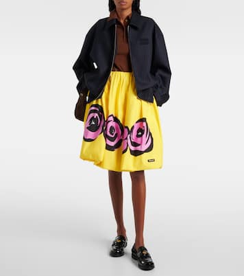 Gonna midi in popeline e jersey con stampa | Miu Miu