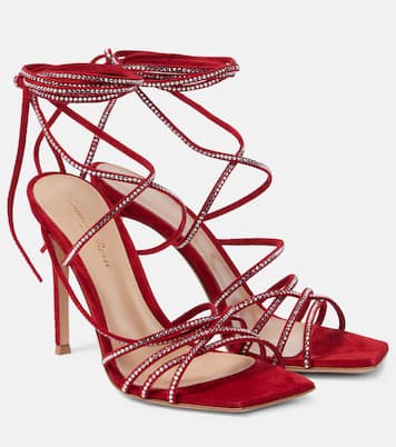 105 크리스털 임벨리시드 스웨이드 샌들 | Gianvito Rossi
