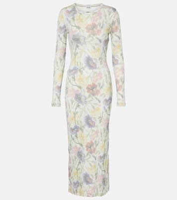 Robe midi en coton et soie à fleurs | Loewe