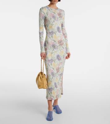 Robe midi en coton et soie à fleurs | Loewe