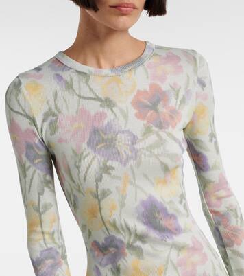Robe midi en coton et soie à fleurs | Loewe