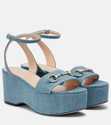 Horsebit denim platform sandals | Gucci