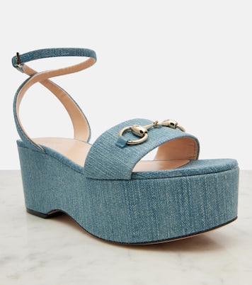 Horsebit denim platform sandals | Gucci