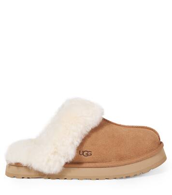 Disquette shearling-trimmed suede slippers | UGG Kids