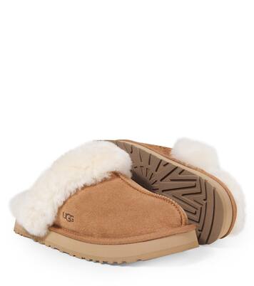 Disquette shearling-trimmed suede slippers | UGG Kids